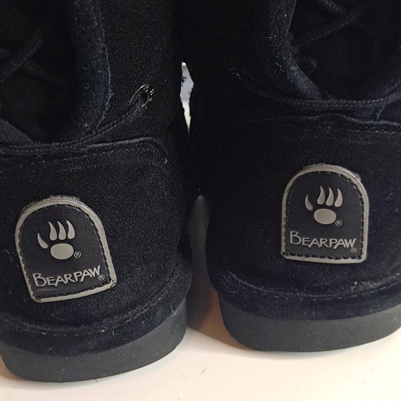 BearPaw Black Suede Slip On Boots with Sheep Skin Lining - Picture 3 of 11